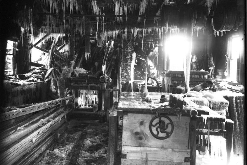 Interior of a building showing fire and smoke damage